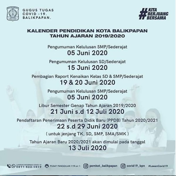 Kalender Pendidikan Kota Balikpapan Tahun ajaran 2019/2020